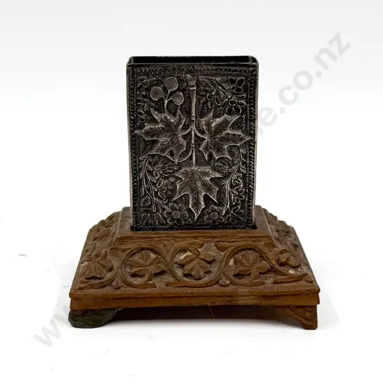 Indian Silver Matchbox Holder on Wooden Stand