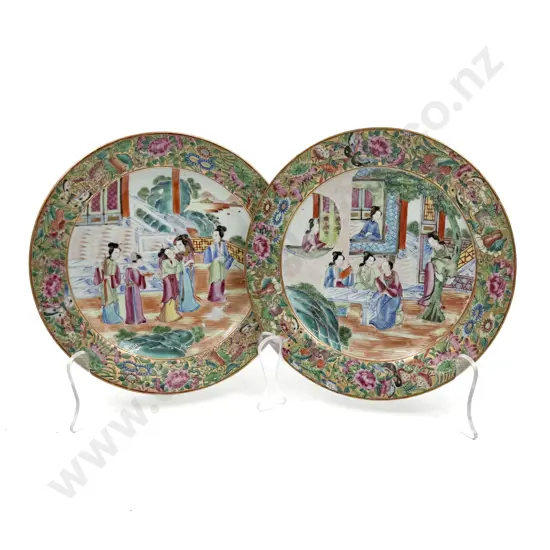 Two Chinese Hand Painted Shallow Plates