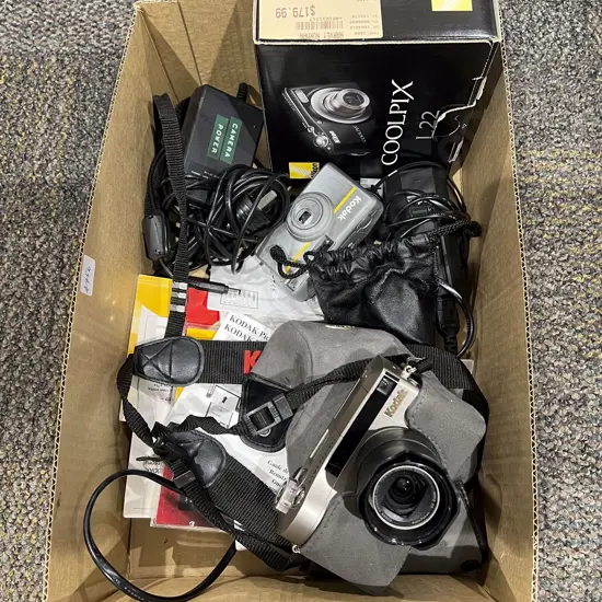 Box Qty of Assorted Cameras and Accessories