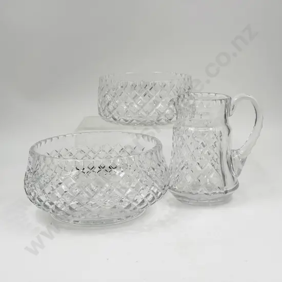 Graduated Set of Two Crystal Bowls Together with Crystal Jug