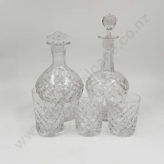 Two Crystal Decanters and Three Others