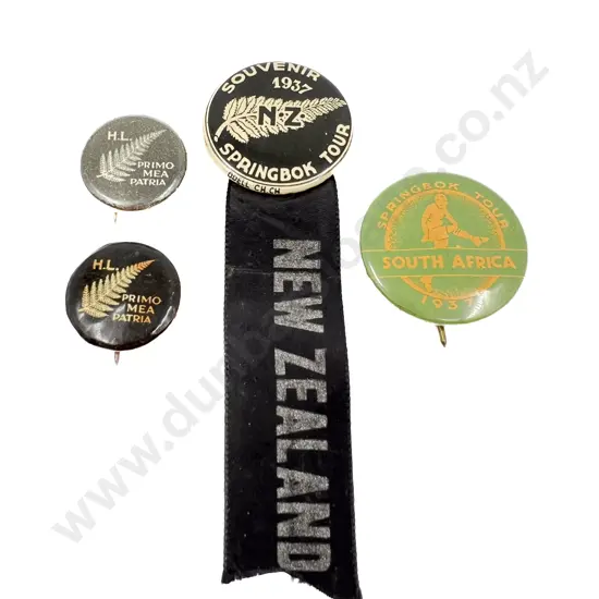 NZ 1937 All Blacks V South Africa Springboks Tin Badge with Ribbon