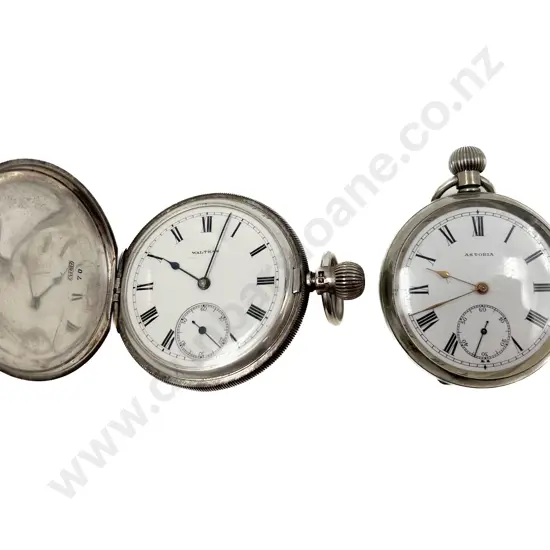 S/S Waltham Hunter Cased Pocket Watch and Chrome Cased Watch