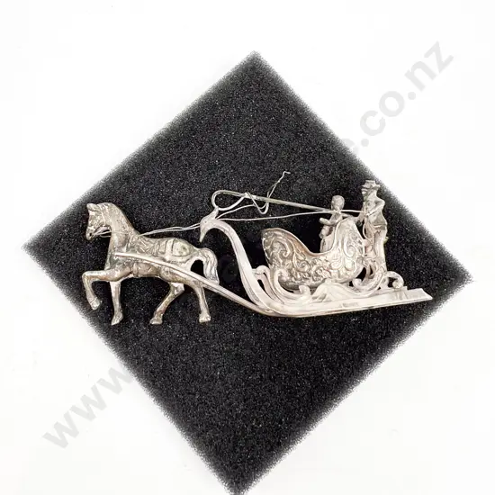 Antique Dutch Silver Horse and Sleigh Miniature