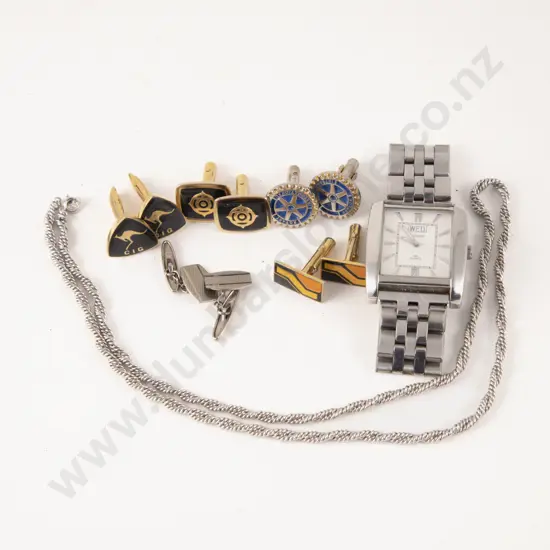 Collection of Assorted Cufflinks with Gents Wristwatch and Neck Chain