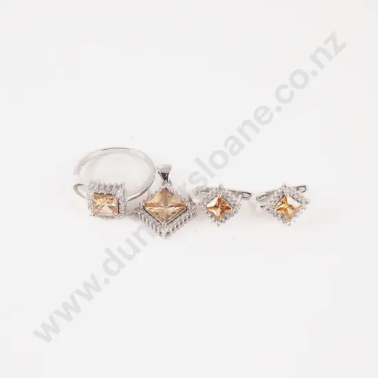 S/S Crystal and Orange Stone Jewellery Set