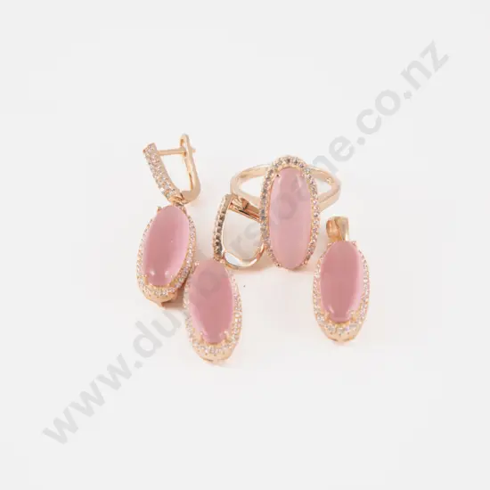 S/S Crystal and Pink Stone Jewellery Set