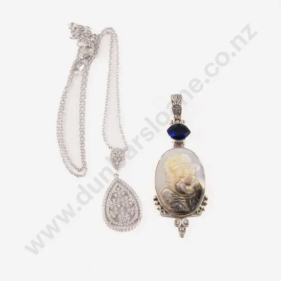 S/S and Paua Portrait Pendant with Crystal Necklace