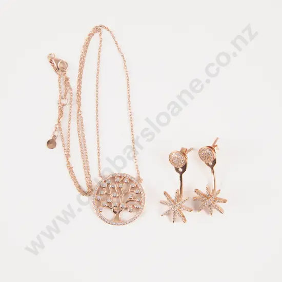 S/S Crystal Necklace with Star Pendant Drop Earrings