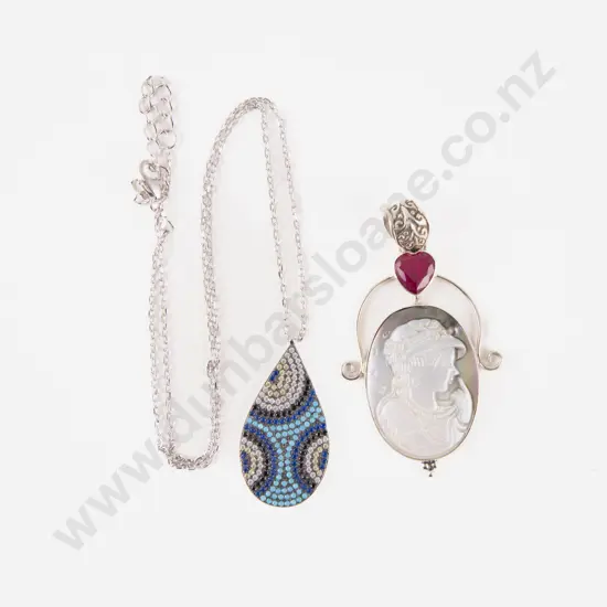 S/S and Paua Portrait Pendant with Crystal Necklace