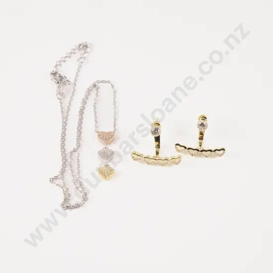 S/S Crystal Heart Necklace with Pair Earrings