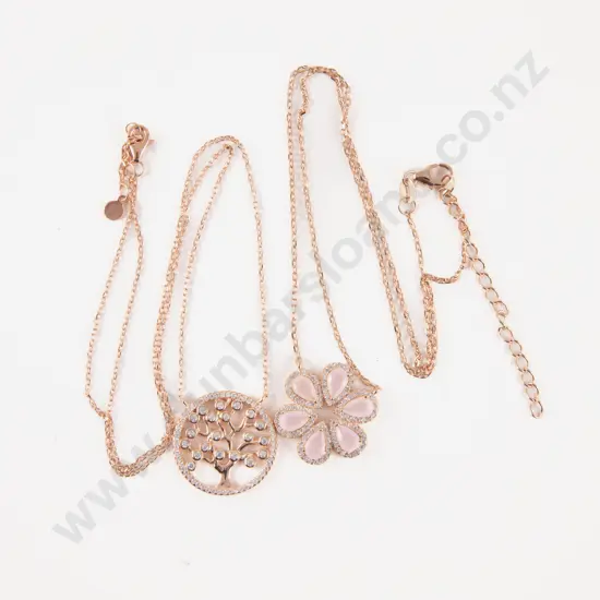 S/S Crystal and Pink Stone Flower Pendant with Other Crystal Pendant