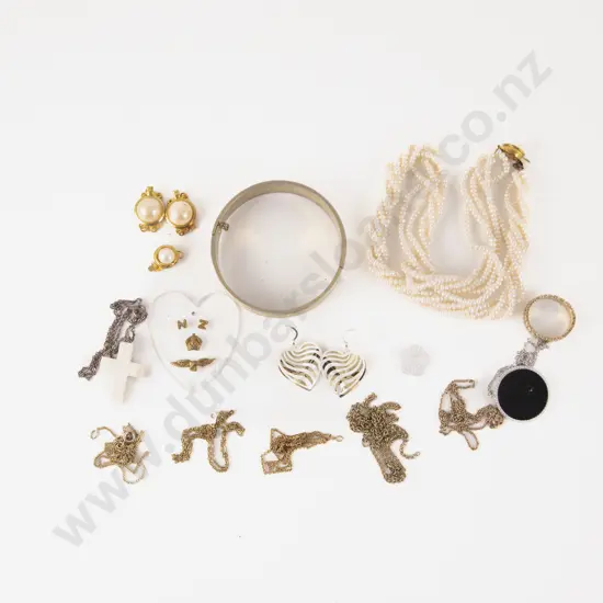 Rolled Gold Hinged Snap Bangle with Pearl Necklace and Assorted