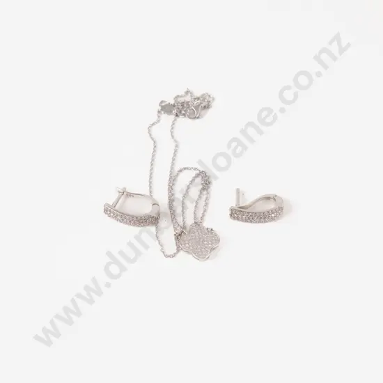 S/S Crystal Flower Necklace and Pair Earrings