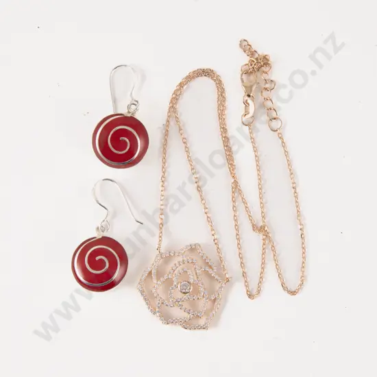S/S Crystal Flower Necklace and Pair Earrings