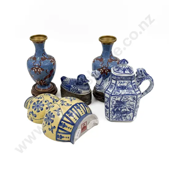 Pair of Cloisonne Vases with Wall Vase etc