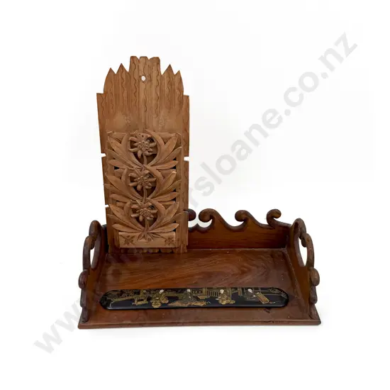 Vintage Tray with Carved Wall Hanging Letter Rack and Other