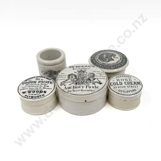 Four Assorted Antique Ceramic Paste Jars and other