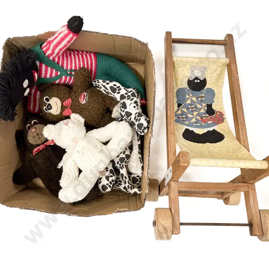 Two Vintage Cookie Bears and Doll Pram