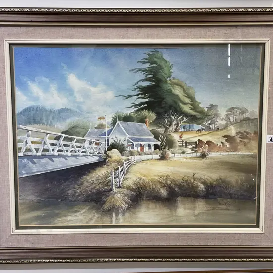 Vance K Russell - Landscape with Horses - W/C