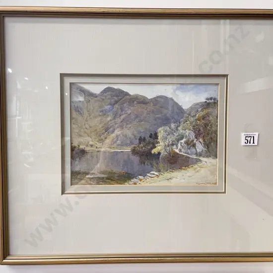 W Young - Lakeside Scene - W/C