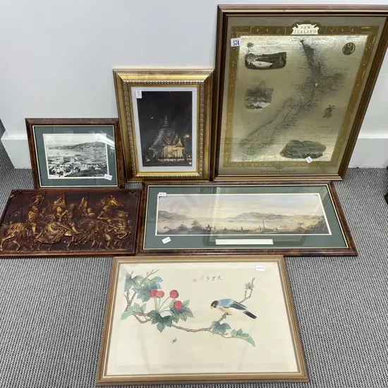 John Tallis Map of NZ and Five Assorted Prints