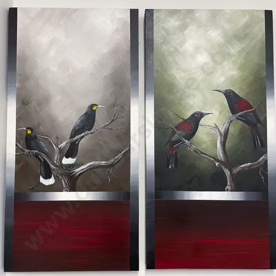 Pair of Narissa J Boyes Bird Studies on Canvas