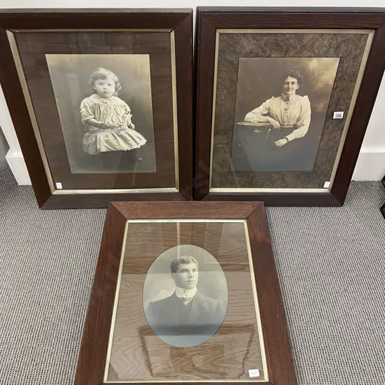 Three Vintage Oak Framed Photographs