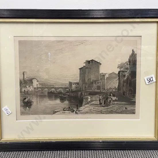 Entrance to Pisa from Seghorn - Bookplate Etching