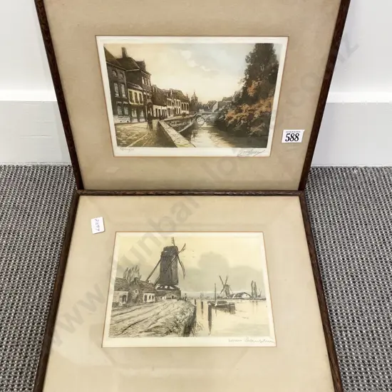 Louis Dauphine - Coloured Etching Together with iIndistinctly Signed Colour Etching