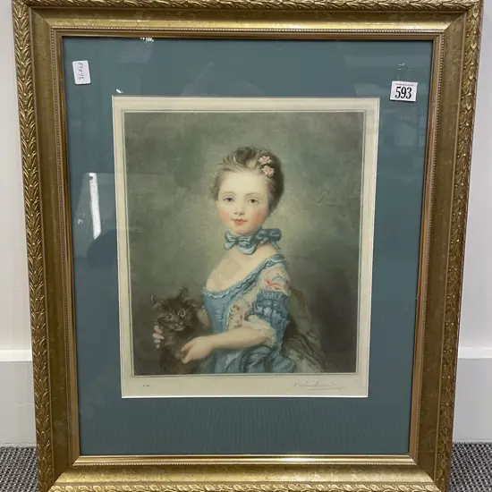 After Jean-Baptiste - A Girl with a Kitten - Print