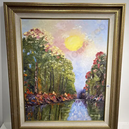 Thea Baruhas - Riverside Sunset - Texture Oil on Canvas Board