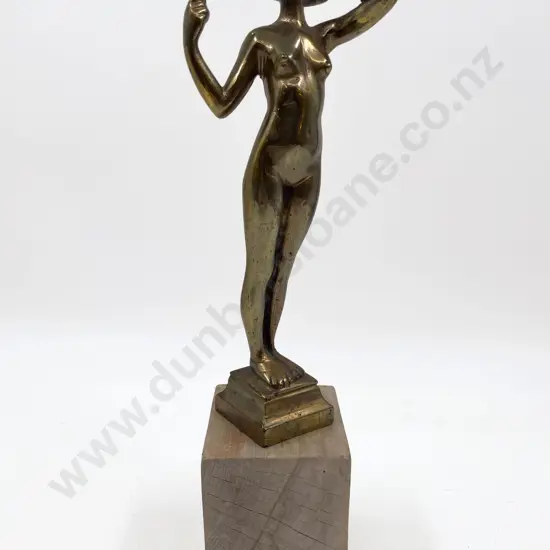 Art Deco Cast Brass Figure on Wooden Plinth