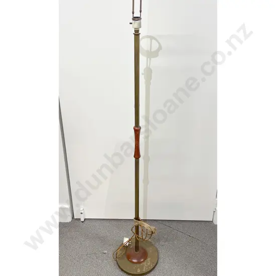 Brass and Wooden Floor Lamp and Shade