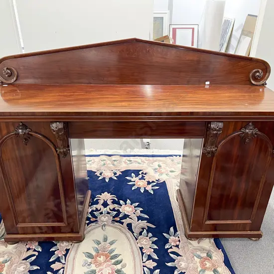 Victorian Mahogany Pedestal Sideboard with Arched Gallery Back