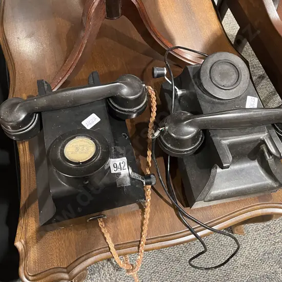 Two Vintage Black Bakelite Wall Phones