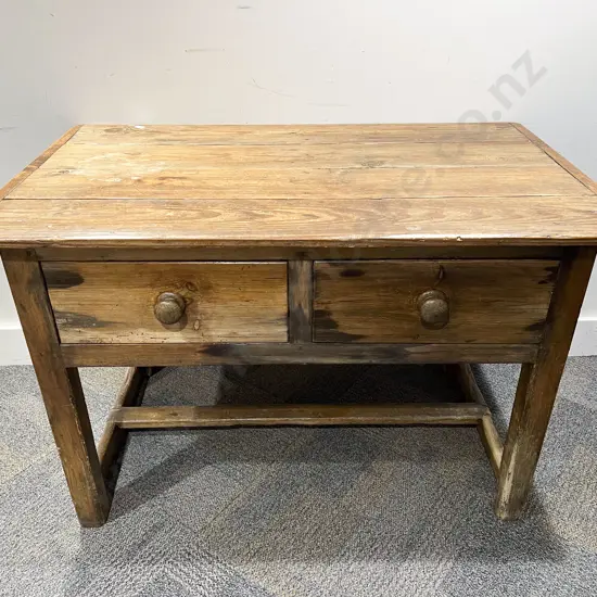 C19th Pine Two Drawer Kitchen Table