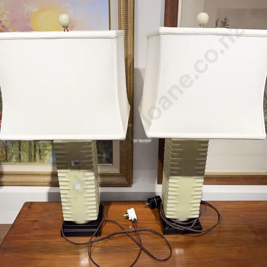Pair of Square Ceramic Lamps & Shades