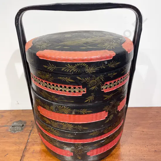 Chinese Black Lacquer & Gilded Food Box