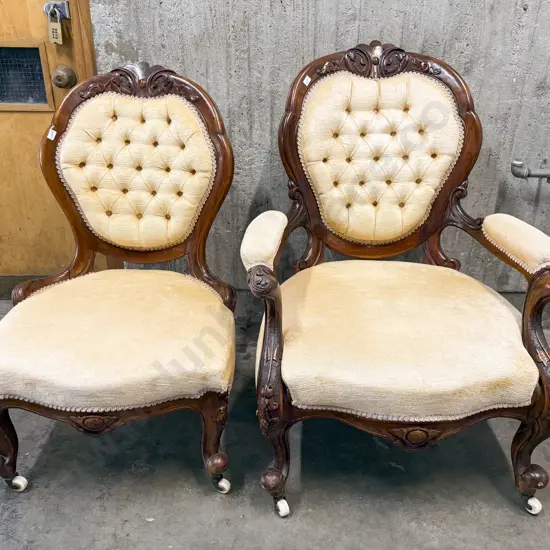 Victorian Walnut Grandfather & Grandmother Chair