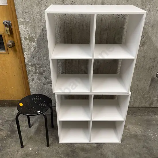 Pair of Modern Shelving Pigeonholes together with Stool