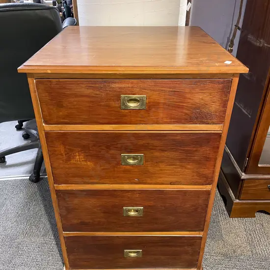 Campaign Style Square Form Four Drawer Chest