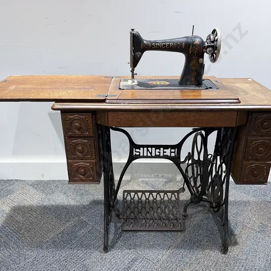Singer Sewing Machine on Treadle Base with Sewing Gear