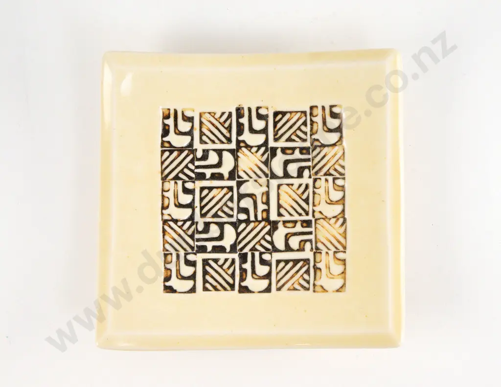 Steve Scholefield Hanging Square Dish with Theo Schoon Stamp Design Image 1++