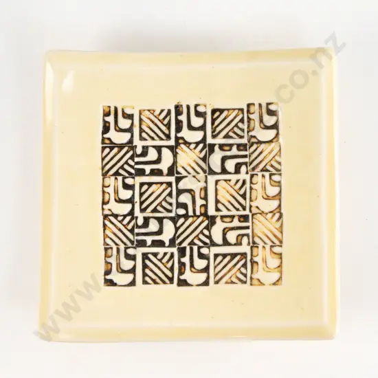 Steve Scholefield Hanging Square Dish with Theo Schoon Stamp Design