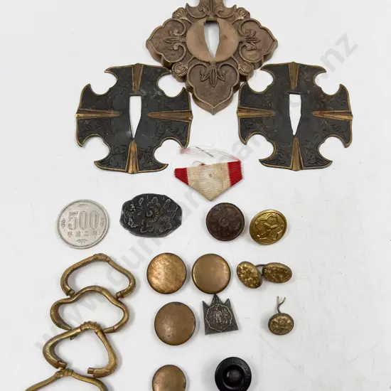 WWII Japanese Military Buttons Sword Fittings and Various