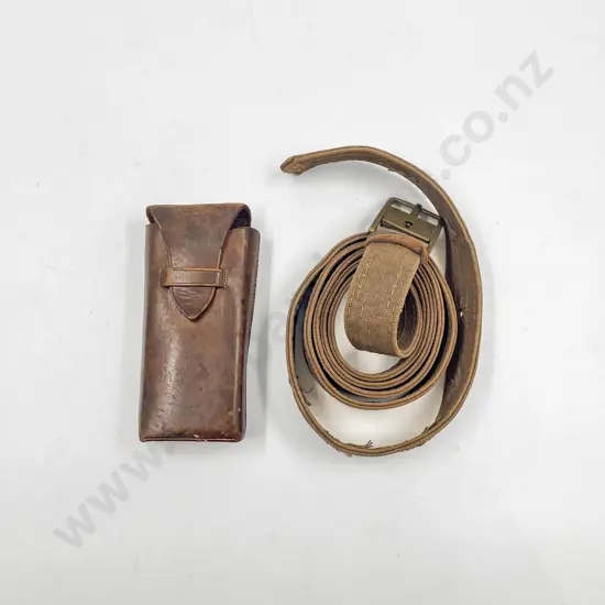 WWI Canvas Strap with Brass Buckle Lock and Leather Pouch