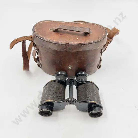 WWI Leather Cased Binoculars with Military Markings