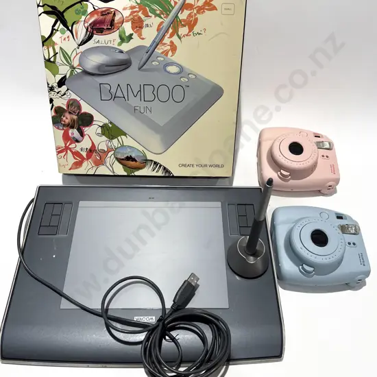 Two Fuji Film Modern Polaroid Cameras Together with Assorted Electronics