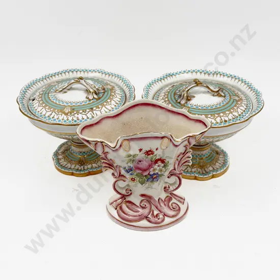 Pair of Minton Lidded Savoury Dishes and Wedgwood Vase